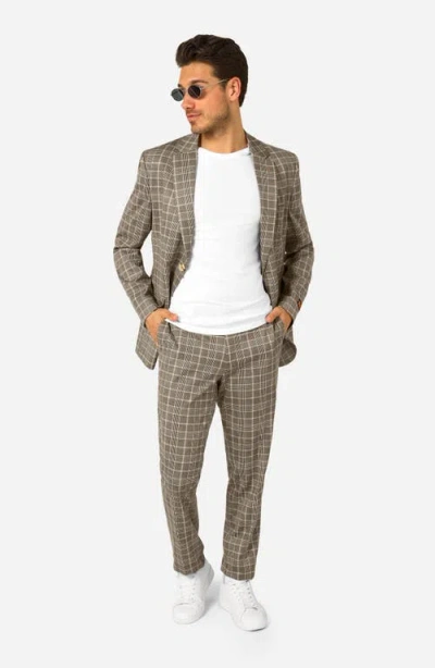 Opposuits Daily Slim Fit Tan Glen Check Stretch Suit In Brown