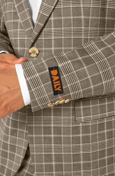 Opposuits Daily Slim Fit Tan Glen Check Stretch Suit In Brown