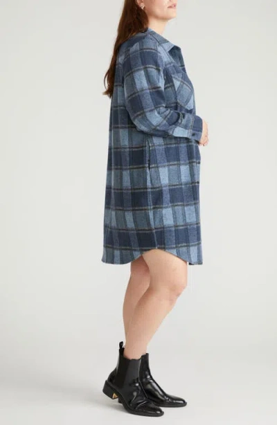 Universal Standard Long Sleeve Check Flannel Shirtdress In Blue