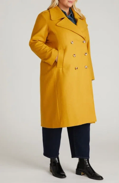 Universal Standard Callaghan Double Breasted Wool Blend Coat In Yellow