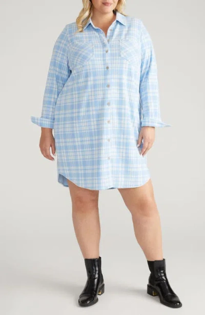 Universal Standard Long Sleeve Check Flannel Shirtdress In Blue