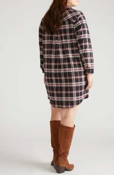 Universal Standard Long Sleeve Check Flannel Shirtdress In Brown