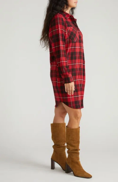 Universal Standard Long Sleeve Check Flannel Shirtdress In Red