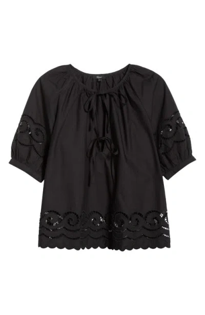 Rails Catalene Embroidered Eyelet Cotton Peasant Top In Black