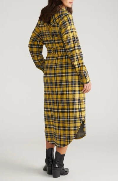 Universal Standard Morgan Long Sleeve Stretch Flannel Midi Shirtdress In Multi