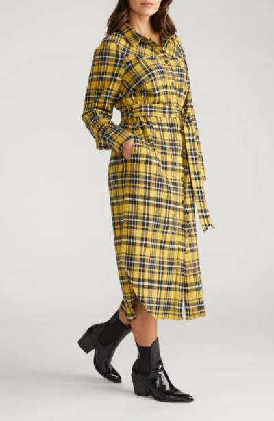 Universal Standard Morgan Long Sleeve Stretch Flannel Midi Shirtdress In Multi