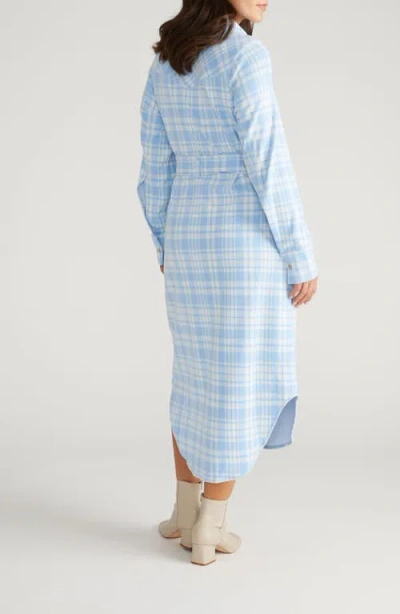 Universal Standard Morgan Long Sleeve Stretch Flannel Midi Shirtdress In Blue