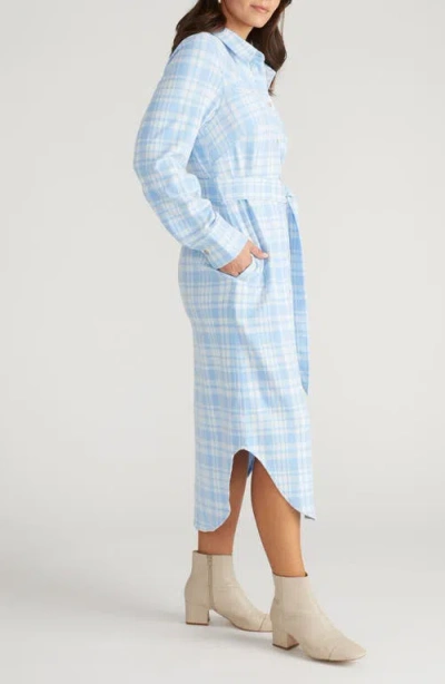 Universal Standard Morgan Long Sleeve Stretch Flannel Midi Shirtdress In Blue