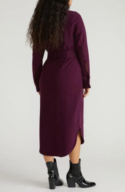 Universal Standard Morgan Long Sleeve Stretch Flannel Midi Shirtdress In Burgundy