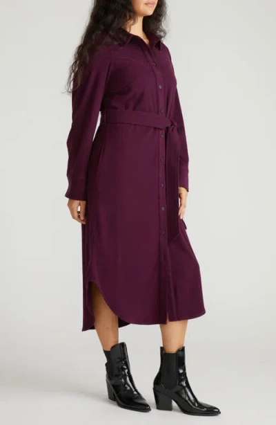 Universal Standard Morgan Long Sleeve Stretch Flannel Midi Shirtdress In Burgundy