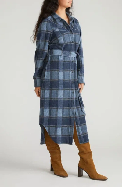 Universal Standard Morgan Long Sleeve Stretch Flannel Midi Shirtdress In Blue