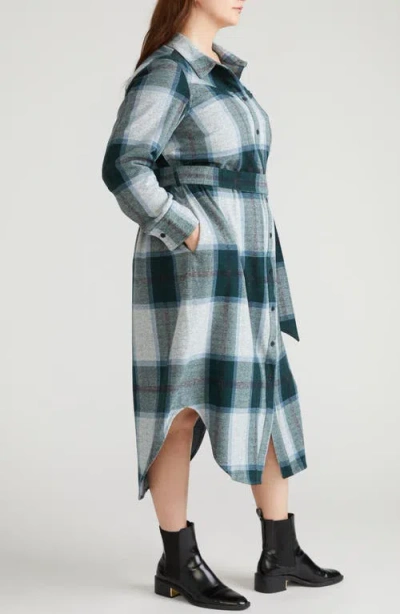 Universal Standard Morgan Long Sleeve Stretch Flannel Midi Shirtdress In Multi