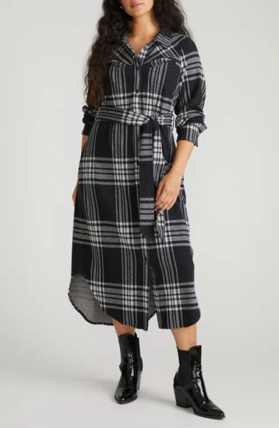 Universal Standard Morgan Long Sleeve Stretch Flannel Midi Shirtdress In Multi