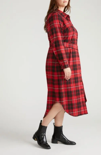 Universal Standard Morgan Long Sleeve Stretch Flannel Midi Shirtdress In Multi