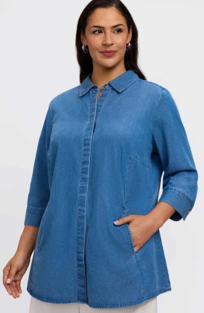 Foxcroft Cici Denim Tunic Shirt In Blue