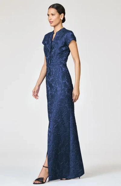 Sachin & Babi Lynn Floral Cloque Gown In Blue