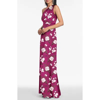 Sachin & Babi Delphine Floral One-shoulder Satin Crepe Sheath Gown In Multi