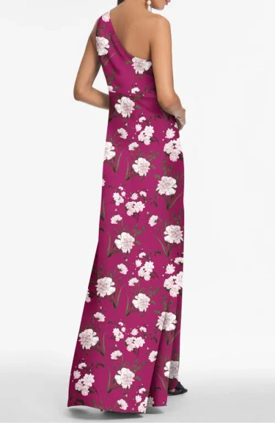 Sachin & Babi Delphine Floral One-shoulder Satin Crepe Sheath Gown In Multi