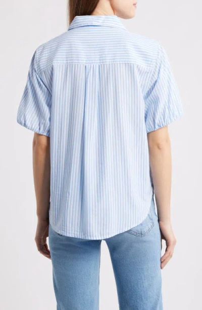 Beachlunchlounge Corey Stripe Short Sleeve Cotton Blend Button-up Shirt In Blue