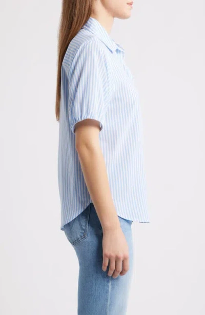 Beachlunchlounge Corey Stripe Short Sleeve Cotton Blend Button-up Shirt In Blue