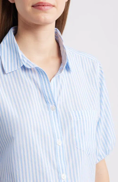 Beachlunchlounge Corey Stripe Short Sleeve Cotton Blend Button-up Shirt In Blue