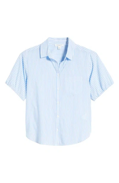 Beachlunchlounge Corey Stripe Short Sleeve Cotton Blend Button-up Shirt In Blue