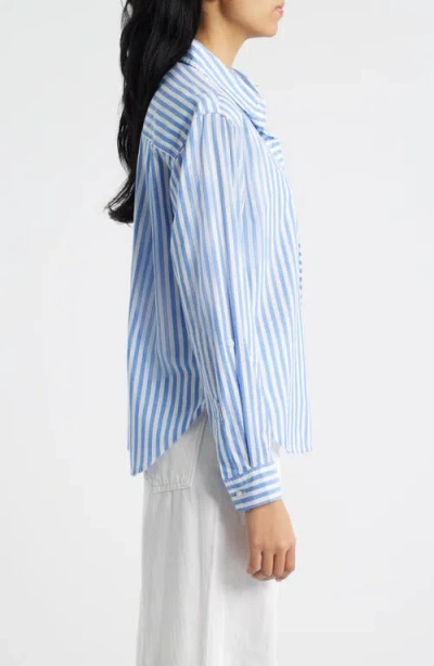 Beachlunchlounge Campbell Directional Stripe Long Sleeve Cotton Blend Button-up Shirt In Blue