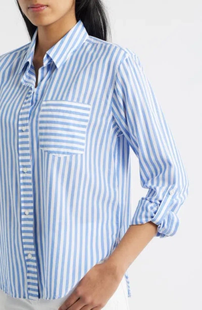 Beachlunchlounge Campbell Directional Stripe Long Sleeve Cotton Blend Button-up Shirt In Blue