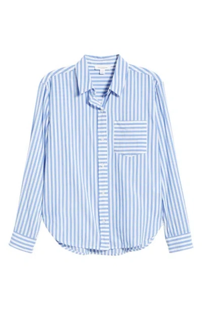 Beachlunchlounge Campbell Directional Stripe Long Sleeve Cotton Blend Button-up Shirt In Blue