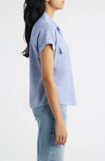 Beachlunchlounge Brianna Stripe Cotton Blend Button-up Shirt In Blue