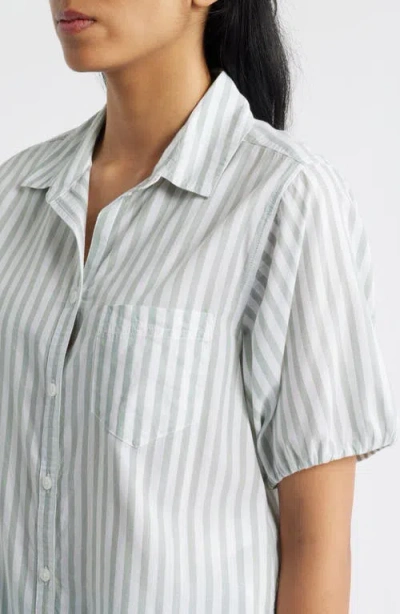 Beachlunchlounge Corey Stripe Short Sleeve Cotton Blend Button-up Shirt In Green