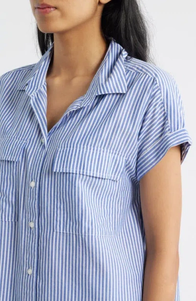 Beachlunchlounge Brianna Stripe Cotton Blend Button-up Shirt In Blue