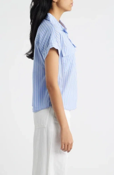 Beachlunchlounge Brianna Stripe Cotton Blend Button-up Shirt In Blue