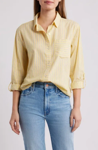Beachlunchlounge Campbell Directional Stripe Long Sleeve Cotton Blend Button-up Shirt In Yellow