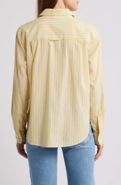 Beachlunchlounge Campbell Directional Stripe Long Sleeve Cotton Blend Button-up Shirt In Yellow
