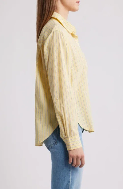 Beachlunchlounge Campbell Directional Stripe Long Sleeve Cotton Blend Button-up Shirt In Yellow