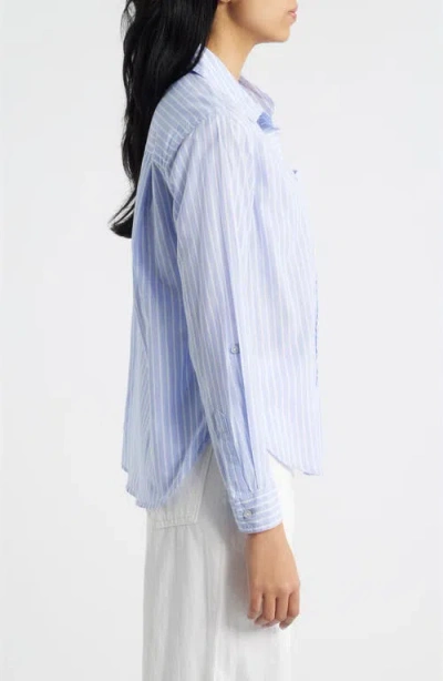 Beachlunchlounge Campbell Directional Stripe Long Sleeve Cotton Blend Button-up Shirt In Blue