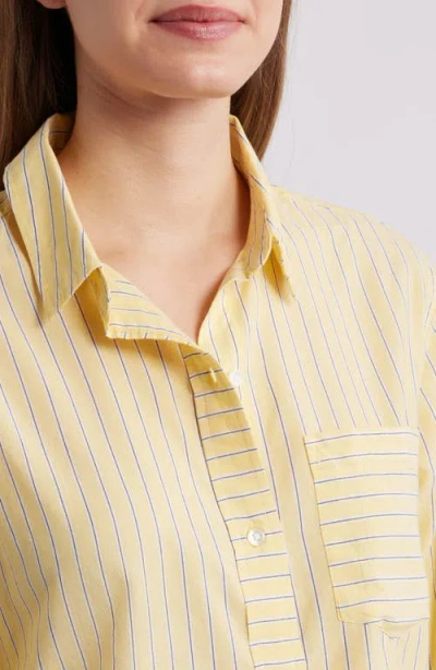Beachlunchlounge Campbell Directional Stripe Long Sleeve Cotton Blend Button-up Shirt In Yellow