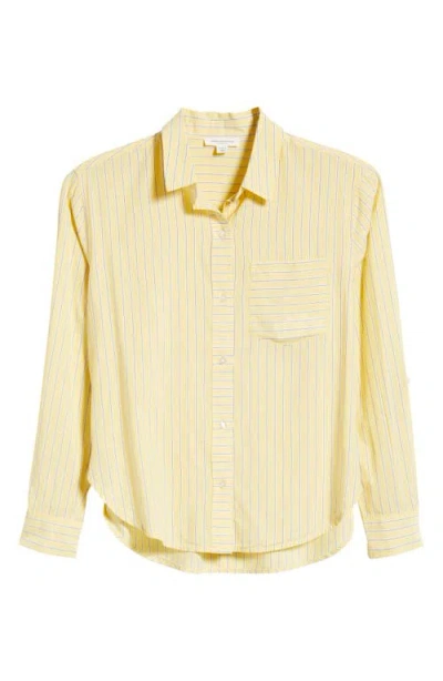 Beachlunchlounge Campbell Directional Stripe Long Sleeve Cotton Blend Button-up Shirt In Yellow