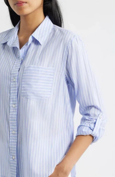 Beachlunchlounge Campbell Directional Stripe Long Sleeve Cotton Blend Button-up Shirt In Blue