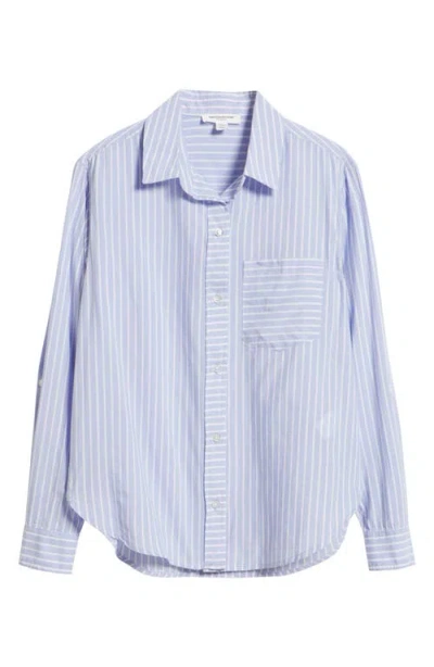 Beachlunchlounge Campbell Directional Stripe Long Sleeve Cotton Blend Button-up Shirt In Blue