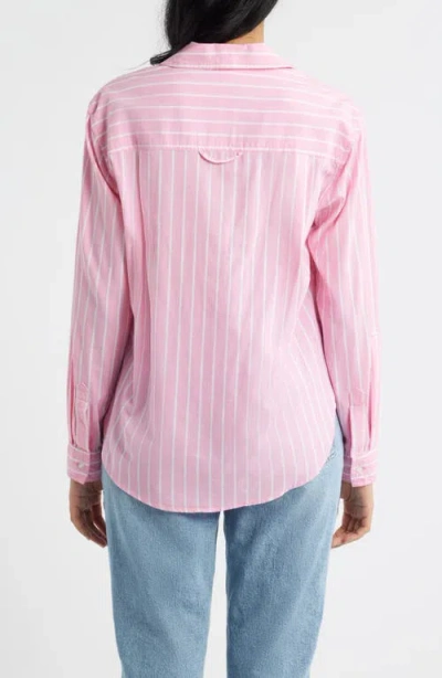 Beachlunchlounge Campbell Directional Stripe Long Sleeve Cotton Blend Button-up Shirt In Pink