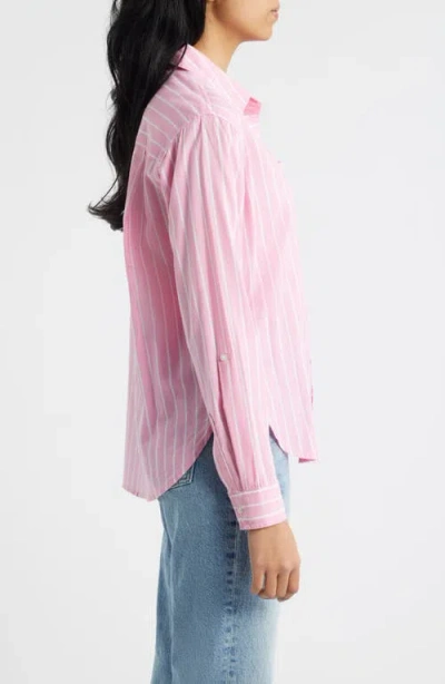 Beachlunchlounge Campbell Directional Stripe Long Sleeve Cotton Blend Button-up Shirt In Pink