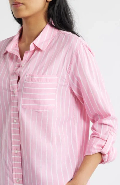 Beachlunchlounge Campbell Directional Stripe Long Sleeve Cotton Blend Button-up Shirt In Pink