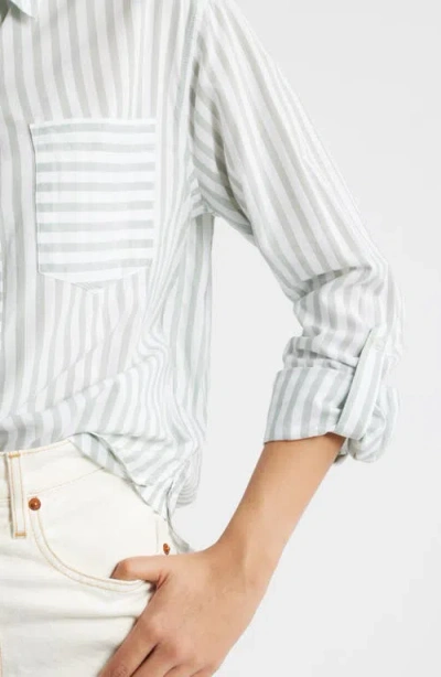 Beachlunchlounge Campbell Directional Stripe Long Sleeve Cotton Blend Button-up Shirt In Gray