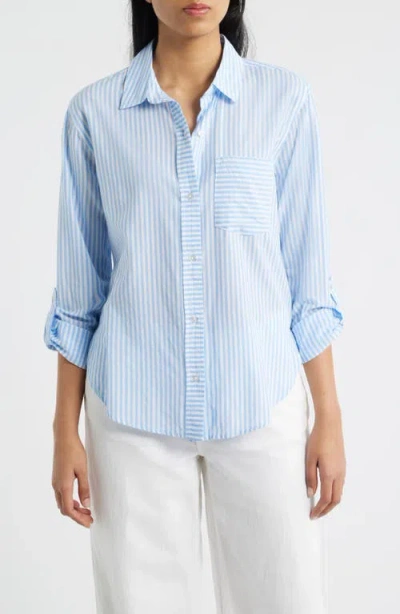 Beachlunchlounge Campbell Directional Stripe Long Sleeve Cotton Blend Button-up Shirt In Blue