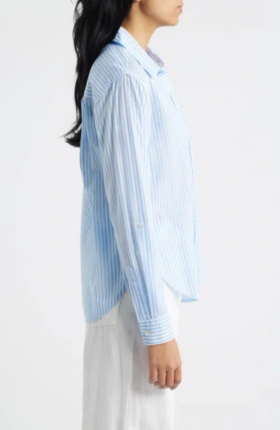 Beachlunchlounge Campbell Directional Stripe Long Sleeve Cotton Blend Button-up Shirt In Blue
