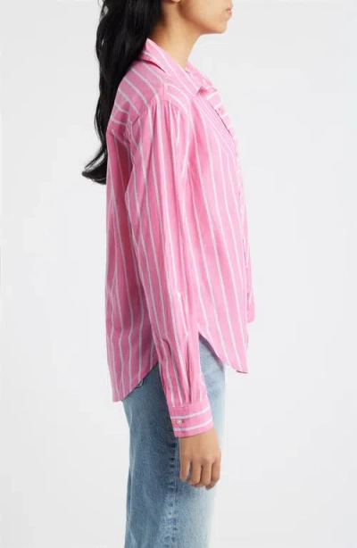 Beachlunchlounge Campbell Directional Stripe Long Sleeve Cotton Blend Button-up Shirt In Pink