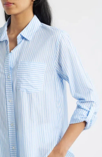 Beachlunchlounge Campbell Directional Stripe Long Sleeve Cotton Blend Button-up Shirt In Blue