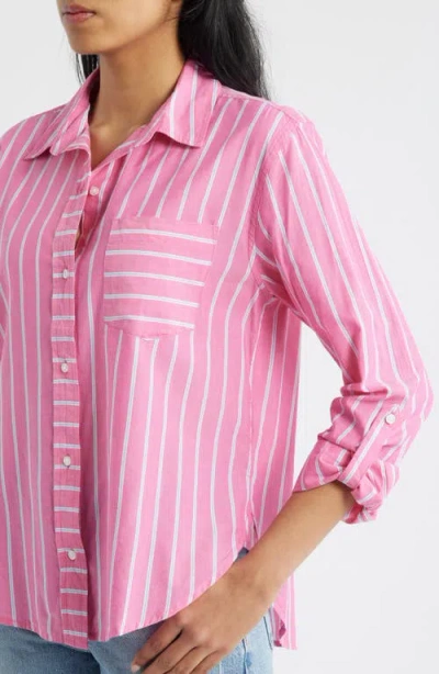 Beachlunchlounge Campbell Directional Stripe Long Sleeve Cotton Blend Button-up Shirt In Pink